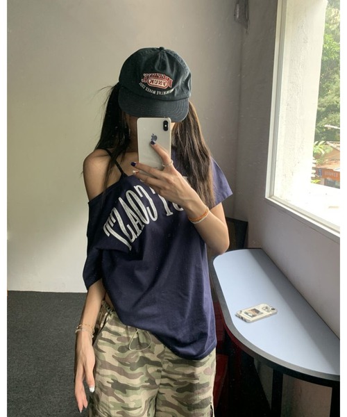 CHEER(チアー)の「アメリカンレトロ風オフショルダー半袖Tシャツ(Tシャツ/カットソー・レディース・ネイビー・フリー)」の17枚目の写真