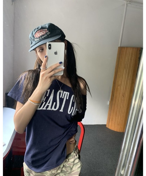 CHEER(チアー)の「アメリカンレトロ風オフショルダー半袖Tシャツ(Tシャツ/カットソー・レディース・ネイビー・フリー)」の18枚目の写真