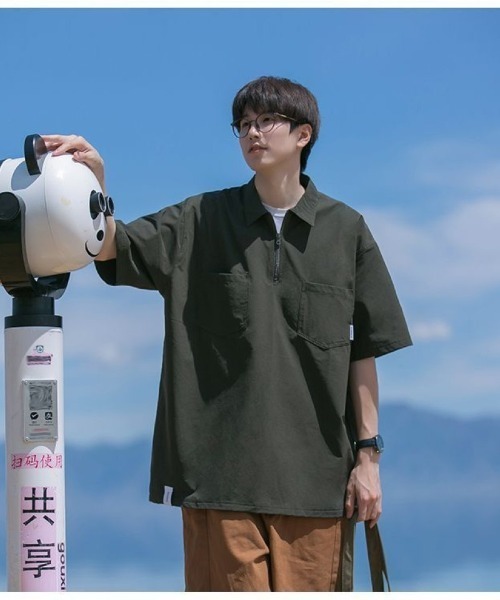 Ritzy(リッツィー)の「アウトドア × ストリート融合!ハーフジップ半袖シャツ(シャツ/ブラウス・メンズ・ブラック/ブラウン/グリーン・XL/L)」の3枚目の写真