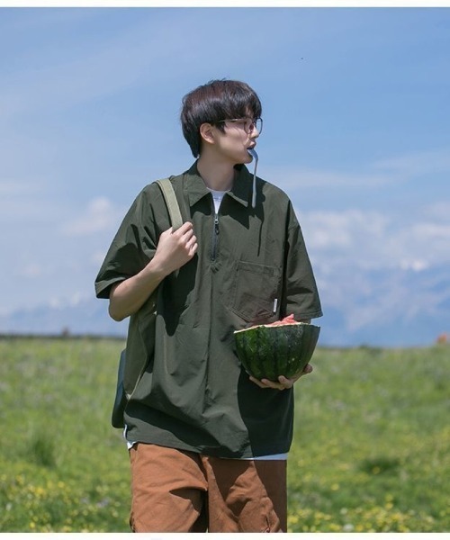 Ritzy(リッツィー)の「アウトドア × ストリート融合!ハーフジップ半袖シャツ(シャツ/ブラウス・メンズ・ブラック/ブラウン/グリーン・XL/L)」の20枚目の写真