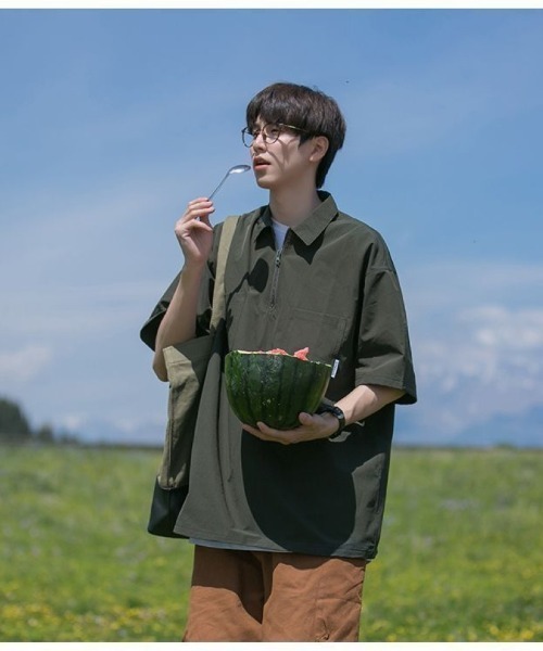 Ritzy(リッツィー)の「アウトドア × ストリート融合!ハーフジップ半袖シャツ(シャツ/ブラウス・メンズ・ブラック/ブラウン/グリーン・XL/L)」の21枚目の写真