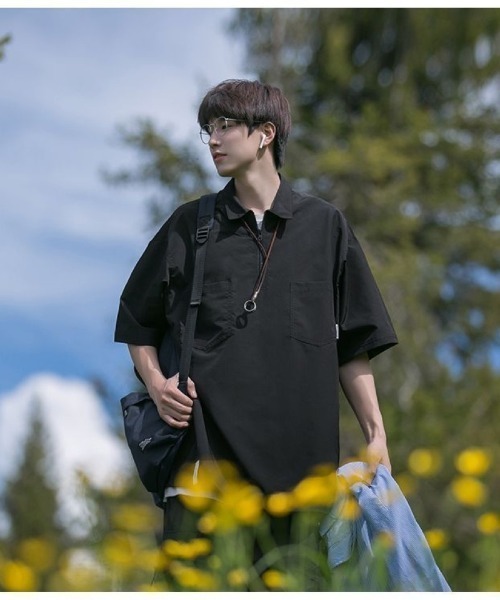 Ritzy(リッツィー)の「アウトドア × ストリート融合!ハーフジップ半袖シャツ(シャツ/ブラウス・メンズ・ブラック/ブラウン/グリーン・XL/L)」の4枚目の写真