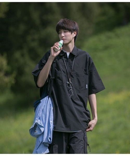 Ritzy(リッツィー)の「アウトドア × ストリート融合!ハーフジップ半袖シャツ(シャツ/ブラウス・メンズ・ブラック/ブラウン/グリーン・XL/L)」の9枚目の写真