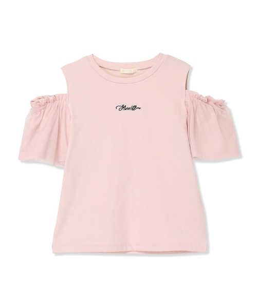 Amourire girl(アムリールガール)の「袖チュール オフショルダー 半袖 Tシャツ カットソー(Tシャツ/カットソー・キッズ・グレー/ピンク・130cm/140cm/150cm/160cm)」の20枚目の写真