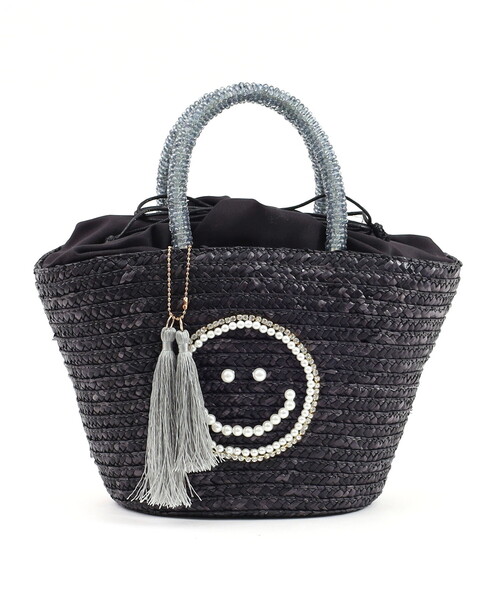 COOCO(クーコ)の「SMILEY パール刺繍ビーズハンドルカゴバッグ(かごバッグ・レディース・ブラック/グレー/ナチュラル・FREE)」の4枚目の写真