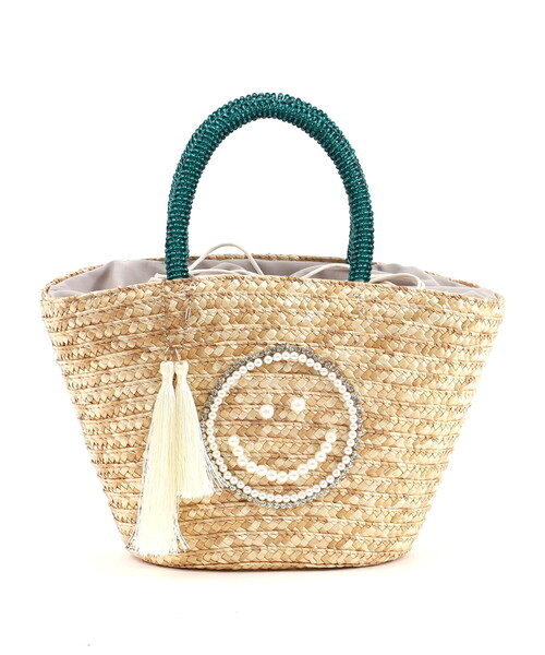 COOCO(クーコ)の「SMILEY パール刺繍ビーズハンドルカゴバッグ(かごバッグ・レディース・ブラック/グレー/ナチュラル・FREE)」の5枚目の写真