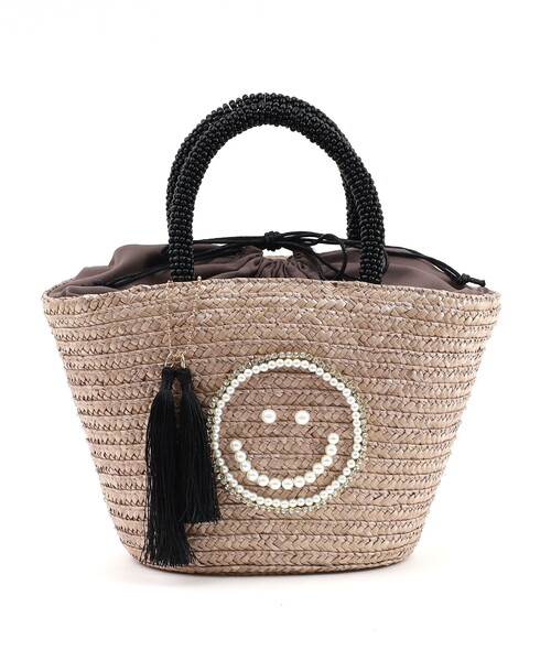 COOCO(クーコ)の「SMILEY パール刺繍ビーズハンドルカゴバッグ(かごバッグ・レディース・ブラック/グレー/ナチュラル・FREE)」の6枚目の写真