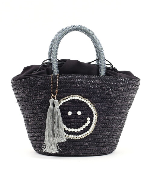 COOCO(クーコ)の「SMILEY パール刺繍ビーズハンドルカゴバッグ(かごバッグ・レディース・ブラック/グレー/ナチュラル・FREE)」の7枚目の写真