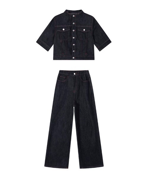 FAVORITO(ファヴォリート)の「デニムトップスワイドパンツセットアップ(セットアップ・レディース・ブラック・XL/L/M/S)」の12枚目の写真