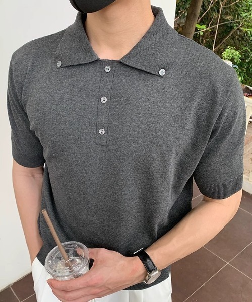 B.R.U(ブル)の「半袖ニットポロシャツ(シャツ/ブラウス・メンズ・ブラック/グレー・MEDIUM/LARGE)」の1枚目の写真