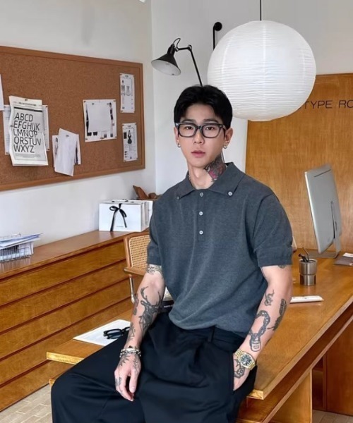 B.R.U(ブル)の「半袖ニットポロシャツ(シャツ/ブラウス・メンズ・ブラック/グレー・MEDIUM/LARGE)」の18枚目の写真