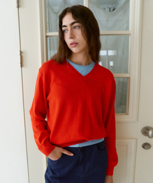 Regular Cotton V-Neck Knit (Red)