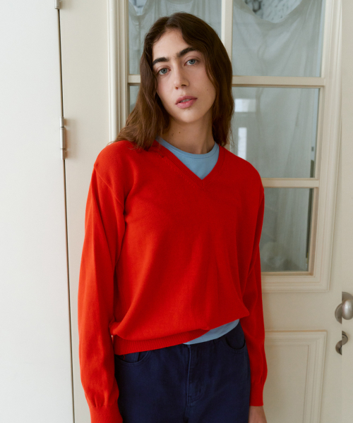 38COMEONCOMMON(38カモンコモン)の「Regular Cotton V-Neck Knit (Red)(ニット/セーター・レディース・その他・FREE)」の2枚目の写真