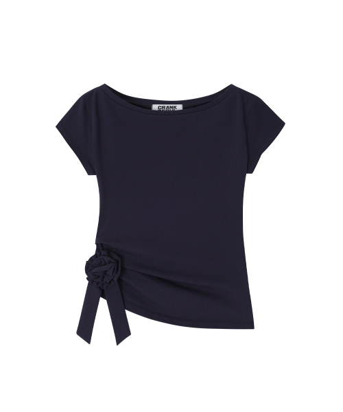 CRANK(クランク)の「ロゼットシャーリングトップ_ネイビー(Tシャツ/カットソー・レディース・その他・FREE/ONE SIZE)」の5枚目の写真