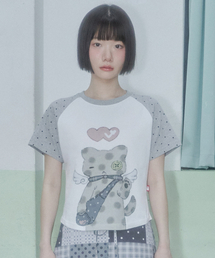 Video Jockey | [  Xビデオザキ] ドットネコクロップTシャツ [メランジグレー](Tシャツ/カットソー)