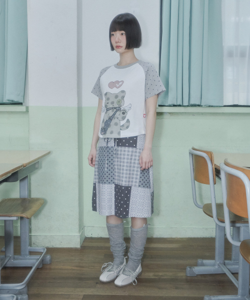 Video Jockey（ビデオジョッキー）の「[  Xビデオザキ] ドットネコクロップTシャツ [メランジグレー]（Tシャツ/カットソー・レディース・ミックスグレー・SHORT）」の2枚目の写真
