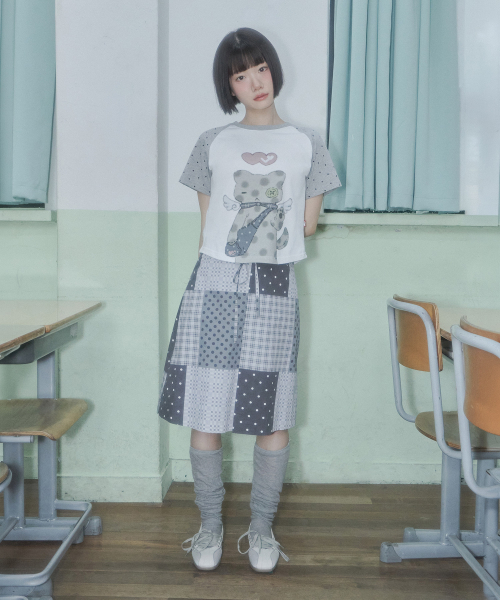 Video Jockey（ビデオジョッキー）の「[  Xビデオザキ] ドットネコクロップTシャツ [メランジグレー]（Tシャツ/カットソー・レディース・ミックスグレー・SHORT）」の3枚目の写真