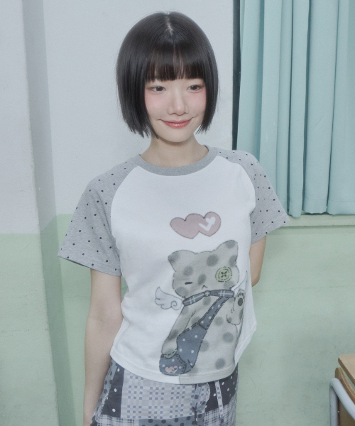 Video Jockey（ビデオジョッキー）の「[  Xビデオザキ] ドットネコクロップTシャツ [メランジグレー]（Tシャツ/カットソー・レディース・ミックスグレー・SHORT）」の4枚目の写真