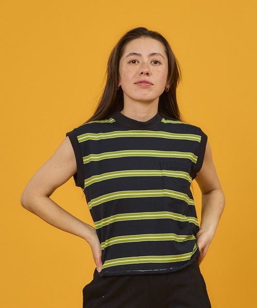 WALLA WALLA SPORT(ワラワラスポーツ)の「WALLA WALLA SPORT【ワラワラスポーツ】STRIPE SLEEVELESS TOP(Tシャツ/カットソー・レディース・ブラウン系その他/バーガンディー/ブラック系その他/ネイビー系/グリーン系その他・MEDIUM)」の1枚目の写真