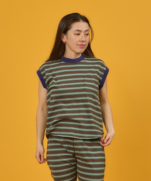 WALLA WALLA SPORT(ワラワラスポーツ)の「WALLA WALLA SPORT【ワラワラスポーツ】STRIPE SLEEVELESS TOP(Tシャツ/カットソー・レディース・ブラウン系その他/バーガンディー/ブラック系その他/ネイビー系/グリーン系その他・MEDIUM)」の2枚目の写真