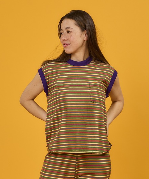 WALLA WALLA SPORT(ワラワラスポーツ)の「WALLA WALLA SPORT【ワラワラスポーツ】STRIPE SLEEVELESS TOP(Tシャツ/カットソー・レディース・ブラウン系その他/バーガンディー/ブラック系その他/ネイビー系/グリーン系その他・MEDIUM)」の3枚目の写真
