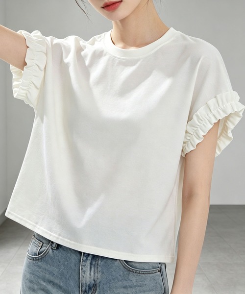 aimoha(アイモハ)の「レースフリルスリーブTシャツ(Tシャツ/カットソー・レディース・ホワイト/ブラック・FREE)」の2枚目の写真