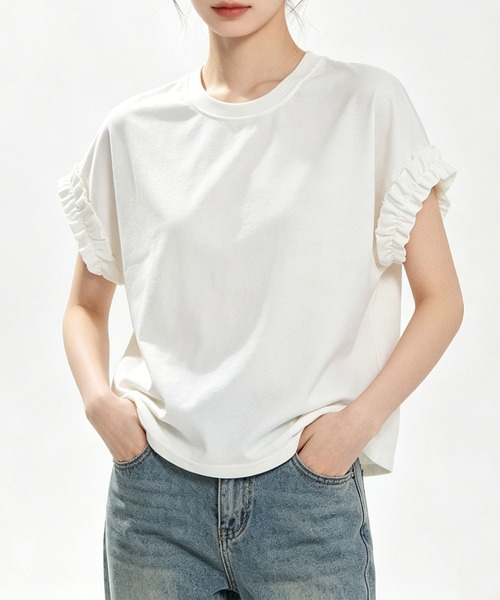 aimoha(アイモハ)の「レースフリルスリーブTシャツ(Tシャツ/カットソー・レディース・ホワイト/ブラック・FREE)」の10枚目の写真