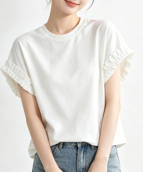 aimoha(アイモハ)の「レースフリルスリーブTシャツ(Tシャツ/カットソー・レディース・ホワイト/ブラック・FREE)」の11枚目の写真