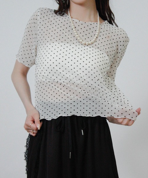 Social GIRL(ソーシャルガール)の「ドットチュールシアーTシャツ 半袖Tシャツ(Tシャツ/カットソー・レディース・ブラック/オフホワイト・M)」の14枚目の写真