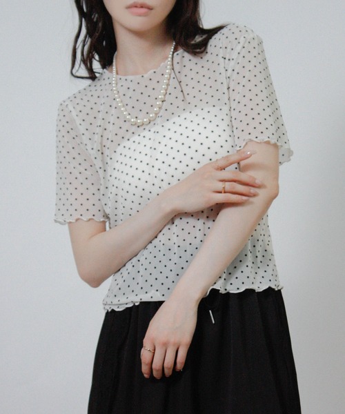 Social GIRL(ソーシャルガール)の「ドットチュールシアーTシャツ 半袖Tシャツ(Tシャツ/カットソー・レディース・ブラック/オフホワイト・M)」の15枚目の写真