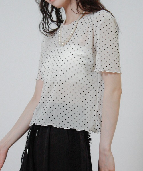 Social GIRL(ソーシャルガール)の「ドットチュールシアーTシャツ 半袖Tシャツ(Tシャツ/カットソー・レディース・ブラック/オフホワイト・M)」の16枚目の写真