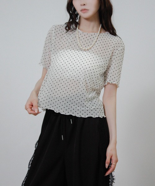 Social GIRL(ソーシャルガール)の「ドットチュールシアーTシャツ 半袖Tシャツ(Tシャツ/カットソー・レディース・ブラック/オフホワイト・M)」の18枚目の写真
