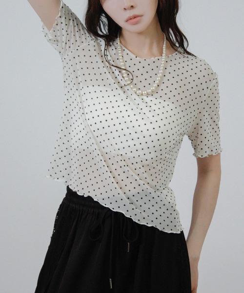 Social GIRL(ソーシャルガール)の「ドットチュールシアーTシャツ 半袖Tシャツ(Tシャツ/カットソー・レディース・ブラック/オフホワイト・M)」の19枚目の写真
