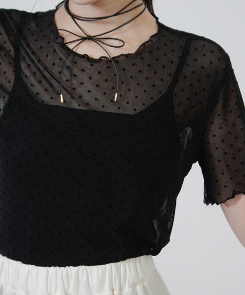 Social GIRL(ソーシャルガール)の「ドットチュールシアーTシャツ 半袖Tシャツ(Tシャツ/カットソー・レディース・ブラック/オフホワイト・M)」の3枚目の写真