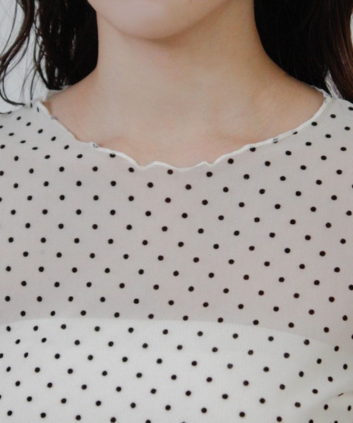 Social GIRL(ソーシャルガール)の「ドットチュールシアーTシャツ 半袖Tシャツ(Tシャツ/カットソー・レディース・ブラック/オフホワイト・M)」の6枚目の写真