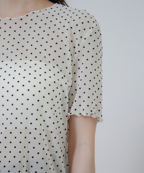 Social GIRL(ソーシャルガール)の「ドットチュールシアーTシャツ 半袖Tシャツ(Tシャツ/カットソー・レディース・ブラック/オフホワイト・M)」の8枚目の写真