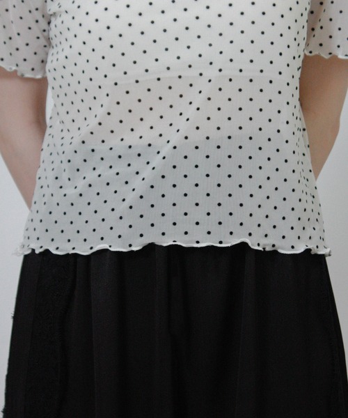 Social GIRL(ソーシャルガール)の「ドットチュールシアーTシャツ 半袖Tシャツ(Tシャツ/カットソー・レディース・ブラック/オフホワイト・M)」の9枚目の写真