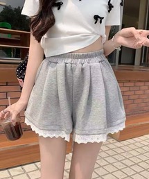 【WEB限定】裾レーススウェットショートパンツ［骨格ウェーブ／ガーリー／カジュアル／韓国ファッション］