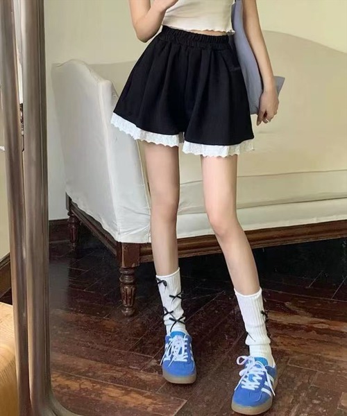 STAY MOTION（ステイモーション）の「【WEB限定】裾レーススウェットショートパンツ［骨格ウェーブ／ガーリー／カジュアル／韓国ファッション］（スウェットパンツ・レディース・ブラック/グレー・S/M）」の9枚目の写真