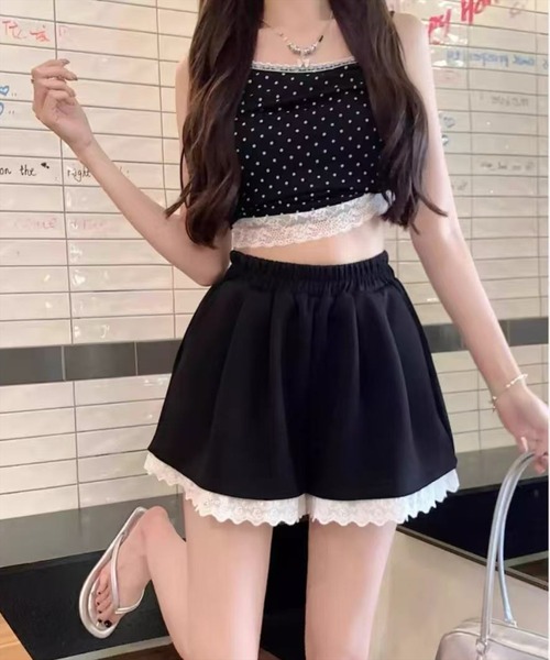 STAY MOTION（ステイモーション）の「【WEB限定】裾レーススウェットショートパンツ［骨格ウェーブ／ガーリー／カジュアル／韓国ファッション］（スウェットパンツ・レディース・ブラック/グレー・S/M）」の8枚目の写真