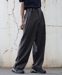 Art re A select（アトリエセレクト）の「【MADE IN KOREA】メタルウエストパーツ リバース2タック ワイドストライプスラックス（スラックス）」