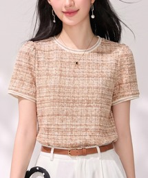 チェック柄 ラウンドネック Tシャツ