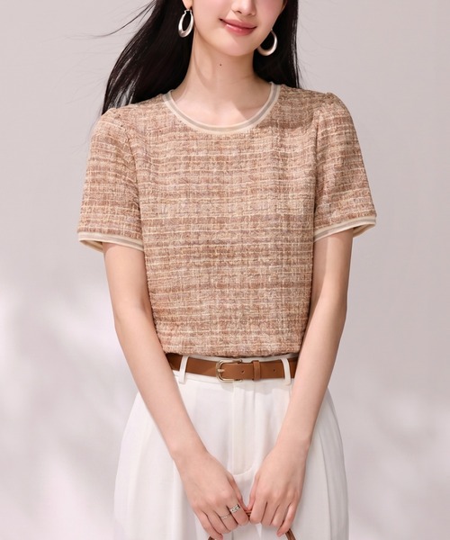 AMAJI(アマジ)の「チェック柄 ラウンドネック Tシャツ(Tシャツ/カットソー・レディース・ブラウン・SMALL/MEDIUM/LARGE/X-LARGE)」の3枚目の写真