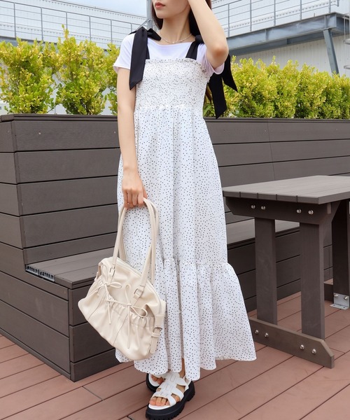 SpRay(スプレイ)の「ドット肩リボンキャミワンピース(ワンピース・レディース・ブラック×ホワイト/ホワイト×ブラック・FREE)」の5枚目の写真