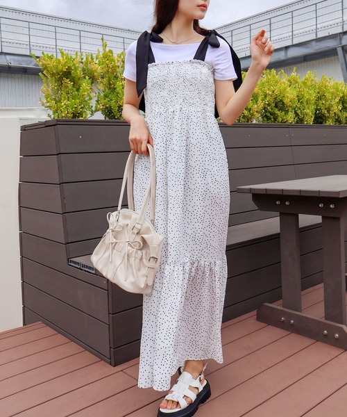 SpRay(スプレイ)の「ドット肩リボンキャミワンピース(ワンピース・レディース・ブラック×ホワイト/ホワイト×ブラック・FREE)」の6枚目の写真