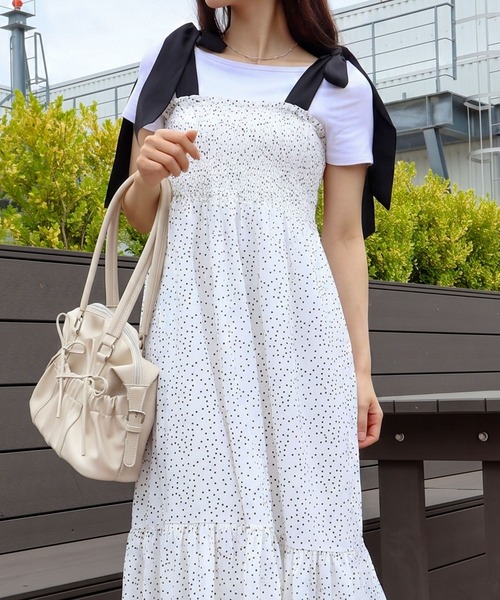 SpRay(スプレイ)の「ドット肩リボンキャミワンピース(ワンピース・レディース・ブラック×ホワイト/ホワイト×ブラック・FREE)」の8枚目の写真