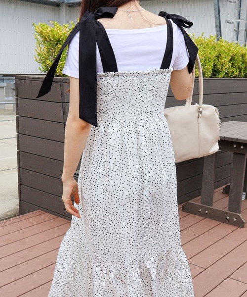SpRay(スプレイ)の「ドット肩リボンキャミワンピース(ワンピース・レディース・ブラック×ホワイト/ホワイト×ブラック・FREE)」の12枚目の写真