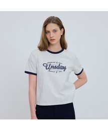 [W][UNS]レタリングリンガー半袖Tシャツ - 2カラー
