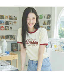 [W][UNS]レタリングリンガー半袖Tシャツ - 2カラー