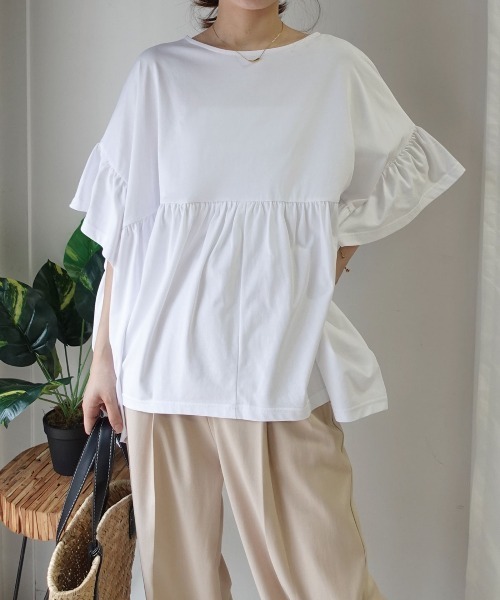 CORNERS(コーナーズ)の「ワイドフリルペプラムTシャツ【接触冷感】(Tシャツ/カットソー・レディース・ホワイト/ブルーグリーン/ブラック・FREE)」の6枚目の写真